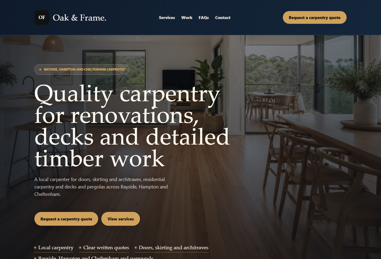 Illustrative desktop screenshot of the Noovi carpenter template mockup