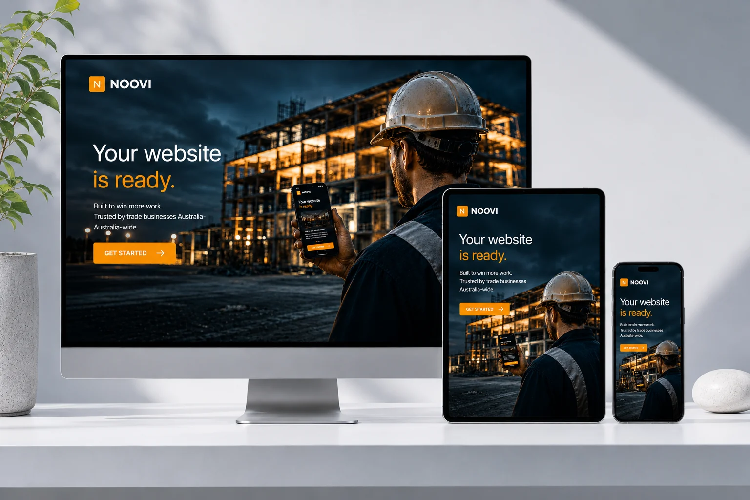 Noovi website examples displayed across laptop, tablet and phone